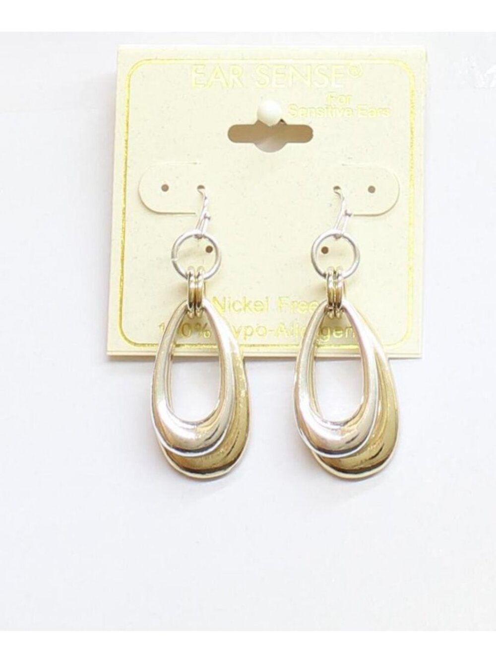 NWT Ear Sense Dangly Layered Teardrop Earrings Gold / Silver Gray 2"